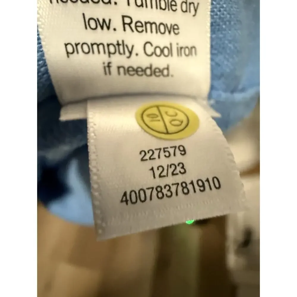 Blue Smocked Midi Dress Faux Button Front Linen Blend Boho Coastal Minimalist XL - Picture 14 of 15